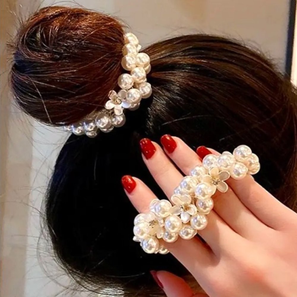 PEARL, FLOWER, & CRYSTAL SCRUNCHIE